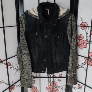 Free People Black and Gray Jean Jacket size s
